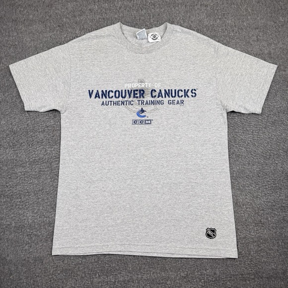 Vintage CCM Vancouver Canucks Shirt Mens Large Gray Hockey NHL Spell Out Y2K - Picture 1 of 6